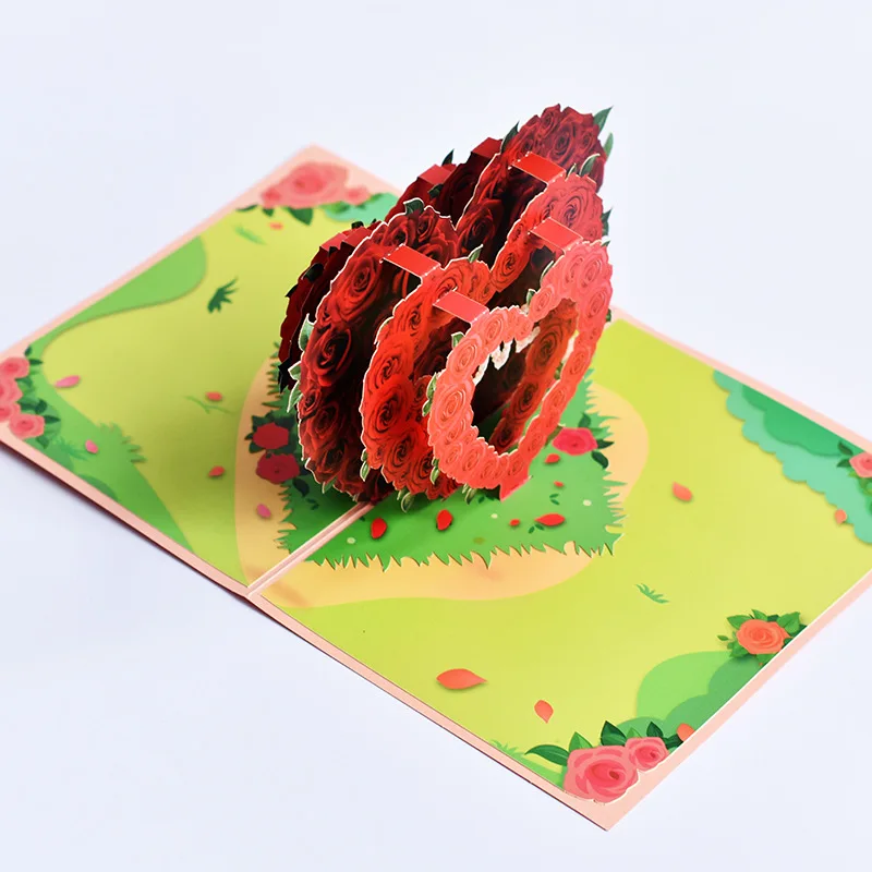 3D Pop Up Cards Valentine's Day Greeting Card Romantic Creative Handmade Blessing Card