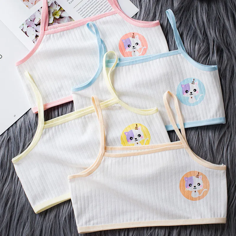 4pcs/set Lace Cotton Young Girls Training Bra Kids Vest Teens Underwear 8-14 years old