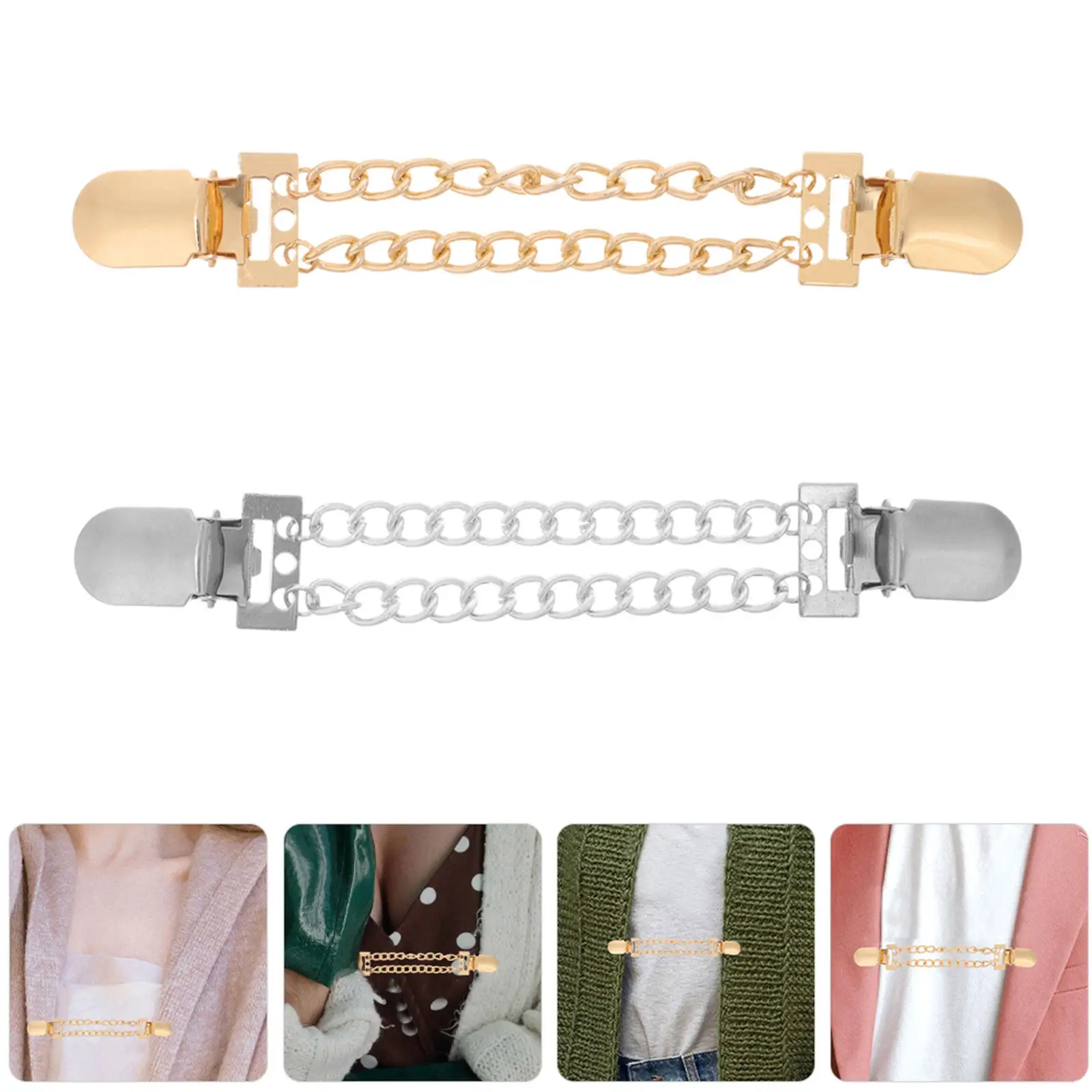 4개 세트 빈티지 메탈 스웨터 클립 가디건 숄 체인 클래스프 드레스 허리 클립 칼라 클립 여성용 셔츠 브로치 고정 장치