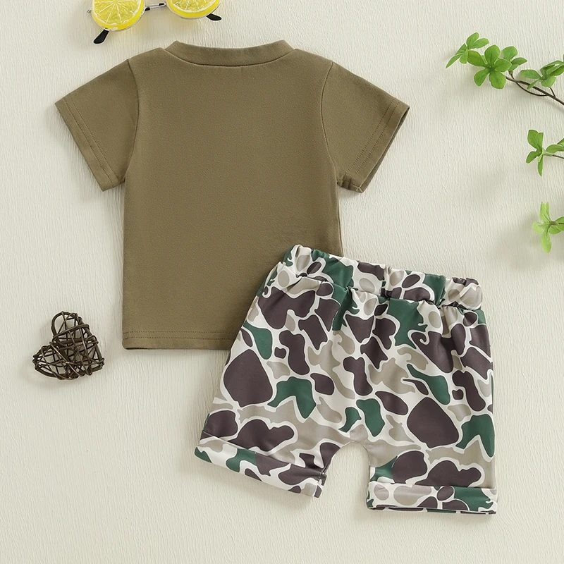 Baby Clothes Sets 2Pcs Boys Summer Shorts Sets Short Sleeve O Neck Letter Print Tops and Camouflage Shorts Cotton Outfits 0-3Y