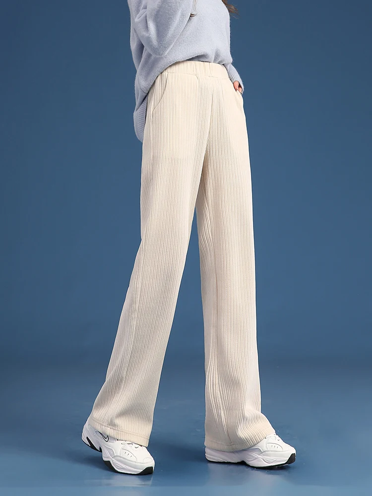 Women Plush Thick Pants Warm Winter Straight Corduroy Trousers Traf High Waist Casual Korean Fashion Female Wide Leg Baggy Pants