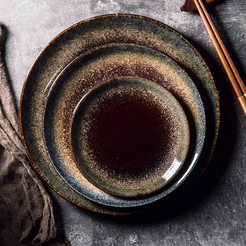 Japanese Ceramic Serving Dinner Plate Western Steak Dishes Trays Tableware Breakfast Dinnerware for Home Kitchen