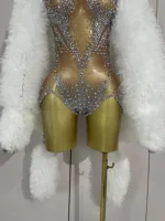 Sexy Stage Sparkly Rhinestone Mesh See Through Crystal Bodysuits Women Luxury Birthday Dancer Nightclub Bar Performance Outfit - Image 6