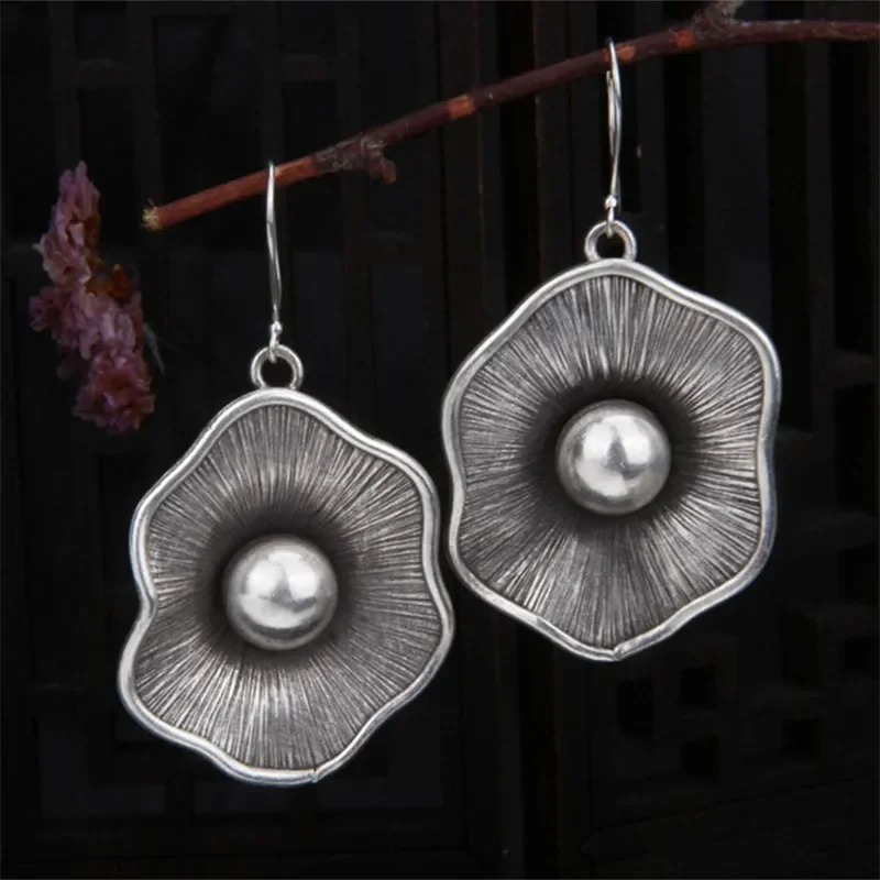 

Delicate Flower Imitation Pearl Geometry Earrings for Women Silver Color Metal Textured Drop Earrings Jewelry Gifts