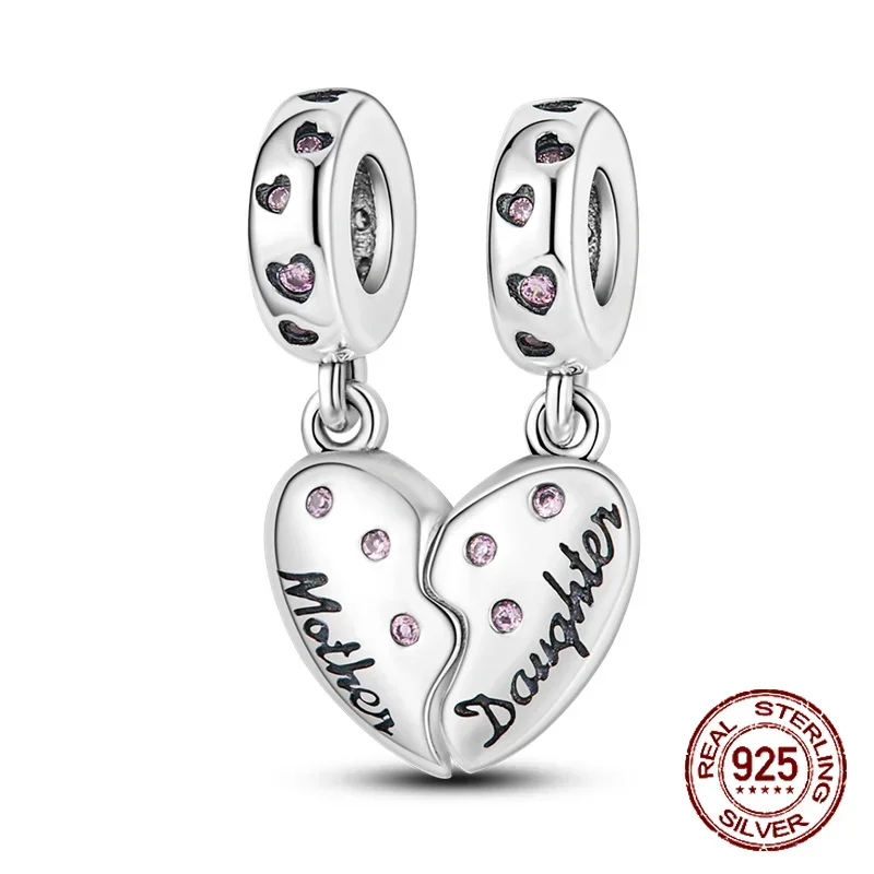 925 Sterling Silver Heart Shaped Warm Family MOM Charm Beads Fit  Original Bracelets Fine DIY Mother's Day Jewelry Gifts 5