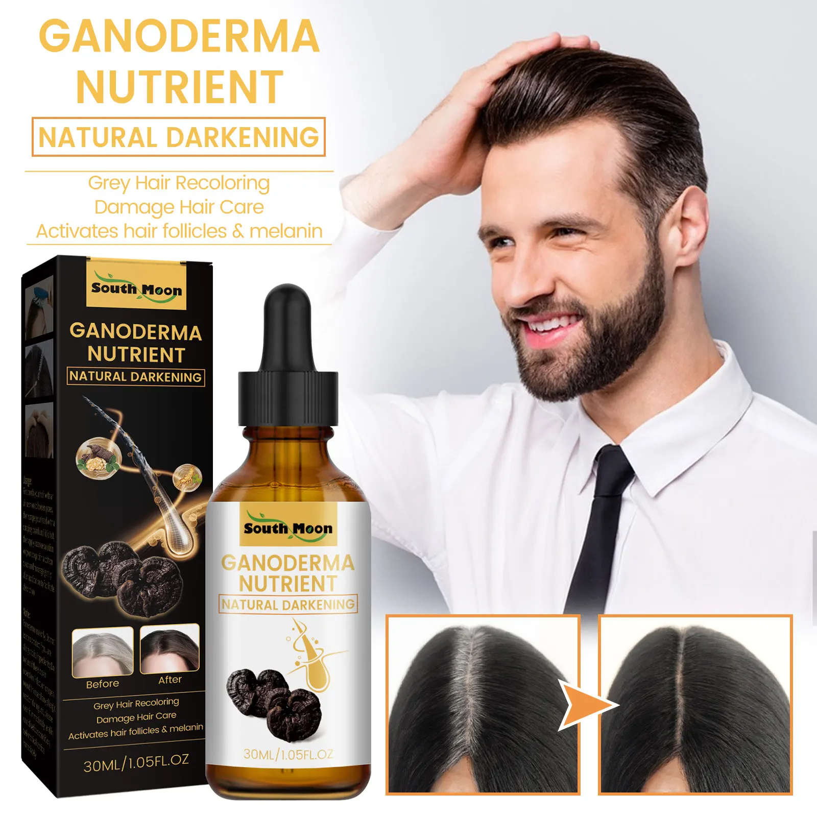 Ganoderma Nutrient Natural Hair Recoloring Damage Hair Care Activates Follicles Melanin Repair Massage Essence Liquid