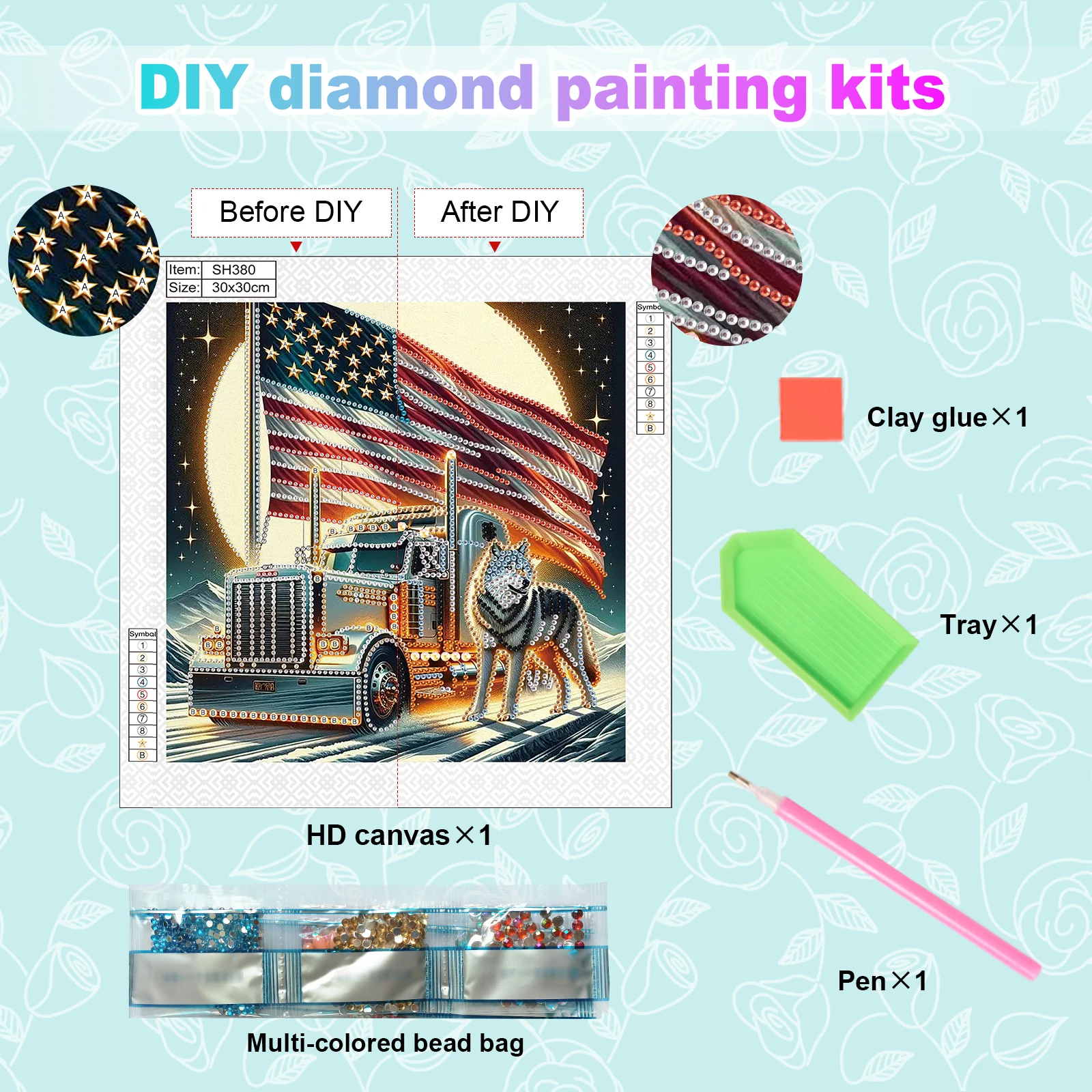 Special Shape Diamond Art Painting Kit for Adult and Beginner Truck and Wolf Diamond Art Painting for Home Wall Decoration Gift