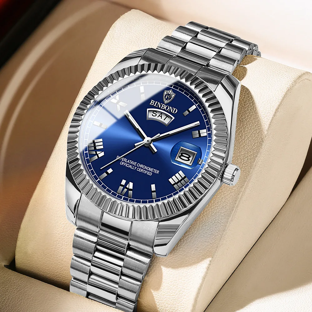 

BINBOND B0733 Men's Watch Waterproof Luxury Date Quartz Waterproof Luminous Stainless Steel Wristwatch Male