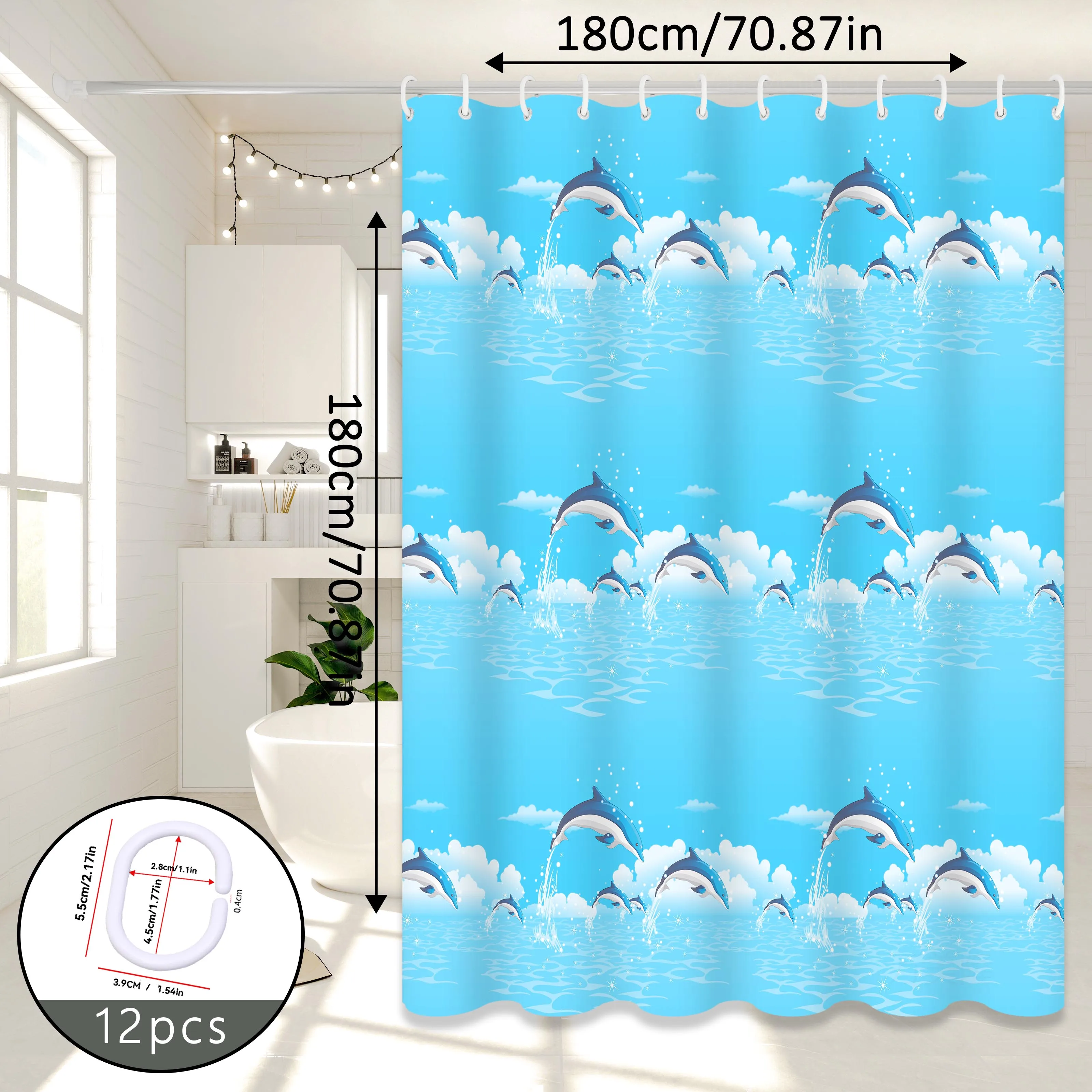 Ocean-Themed Dolphin Print Cartoon Shower Curtain for Parent-Child Bathroom