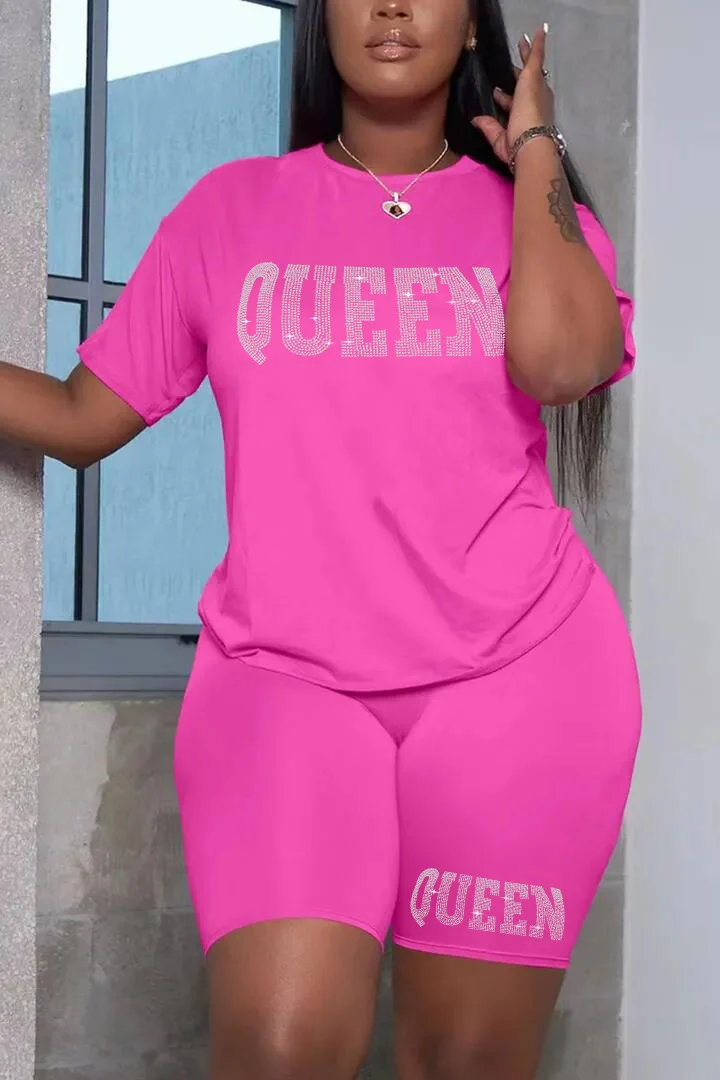 

Fashion Casual Summer Women's Suit Hot Diamond Printing Two-piece Short-sleeved Top and Pants Set Graphic Slim Two-piece Suit