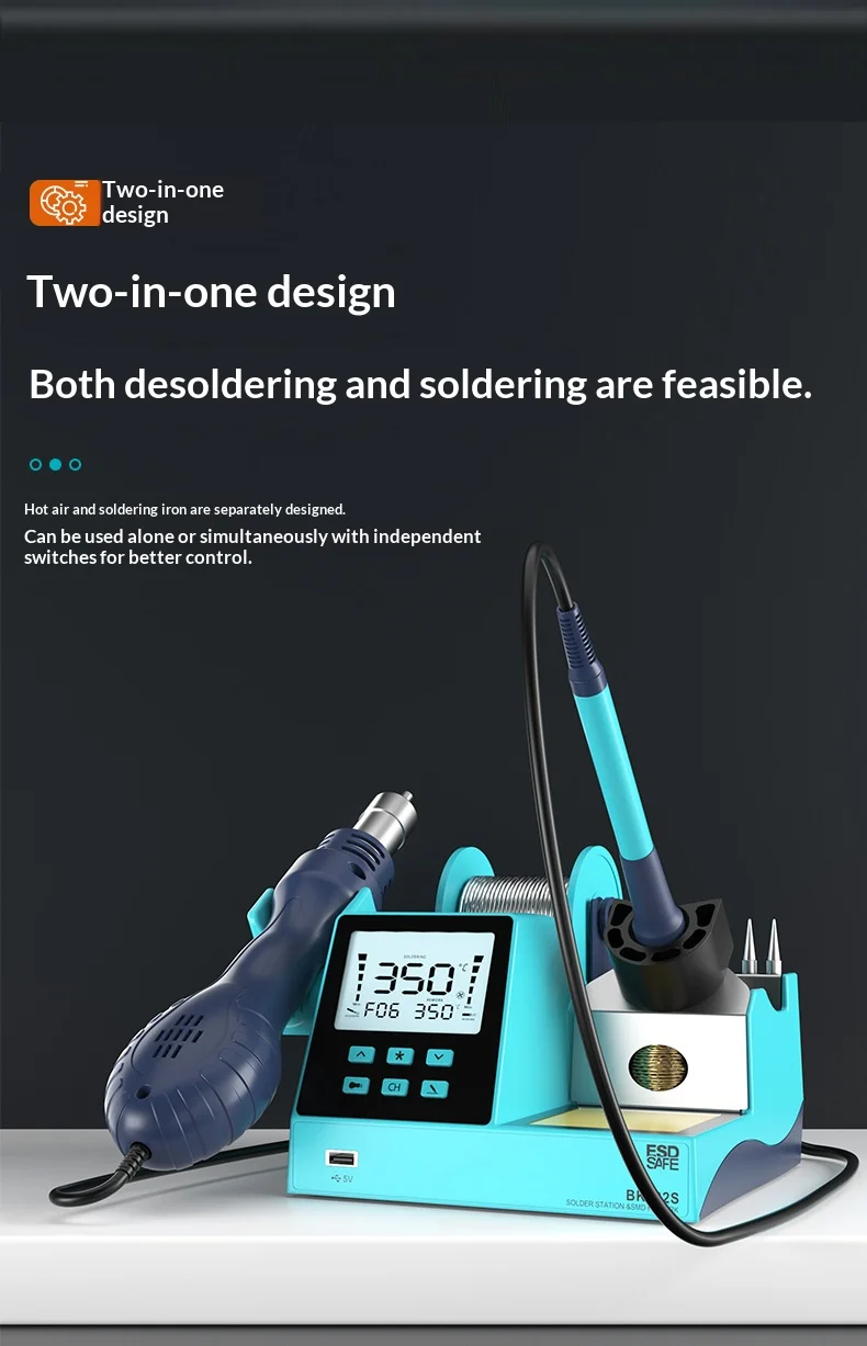 JH Digital Hot Air Rework & Soldering Station 2-in-1 with 640W Max Power 100-500