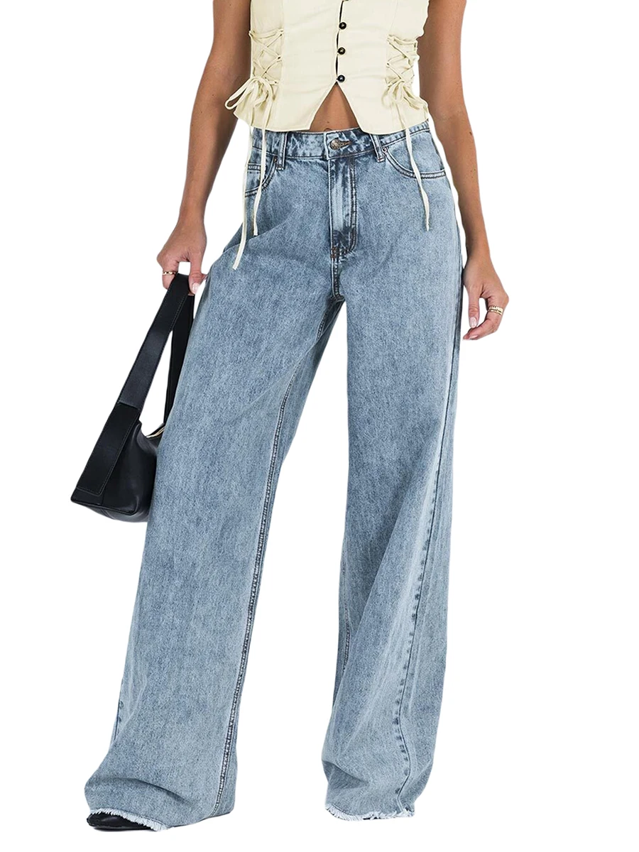 

Women Straight Wide Leg Baggy Jeans High Waisted Relaxed Fit Denim Pants Trendy Y2K Streetwear with Pockets