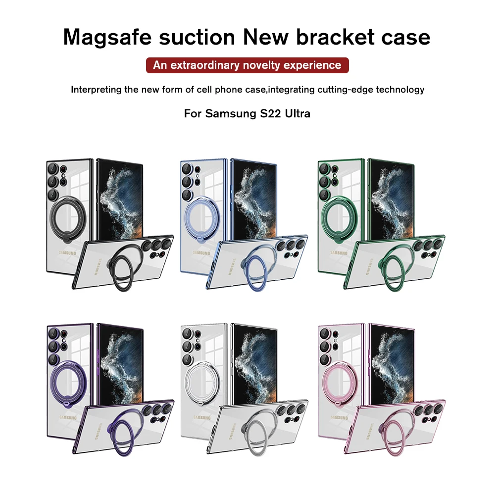 Per Samsung Galaxy S22 Ultra Custodia Placcatura 360 ° Anello Rotante Copertura Supporto S23 Plus S20 Fe 5G Per Magsafe Wireless Charger Fundas