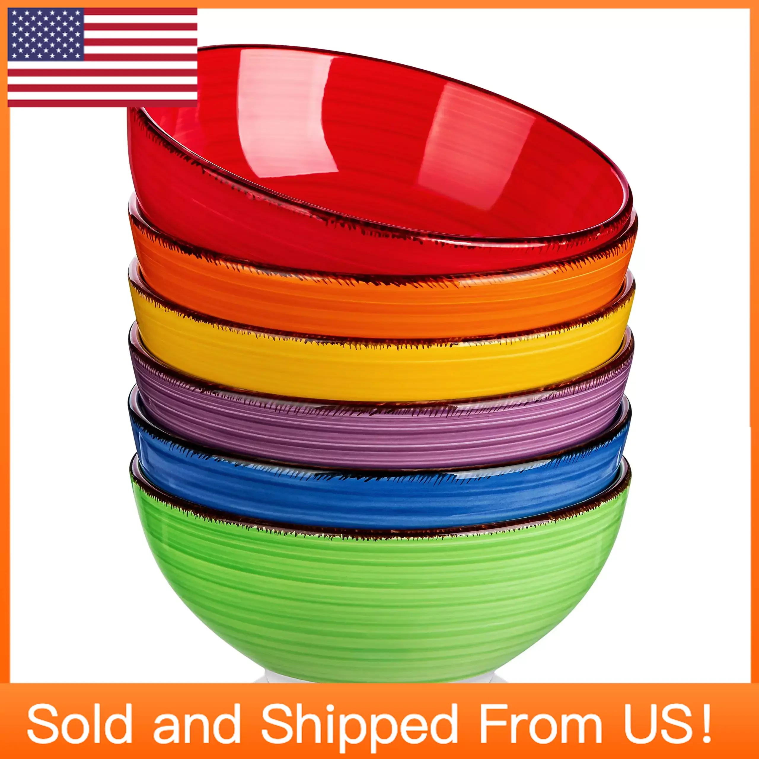 

27oz Cereal Bowls Set of 6 - Ceramic, 6 Inch Soup Bowls, Dishwasher & Microwave Safe, Warm Color