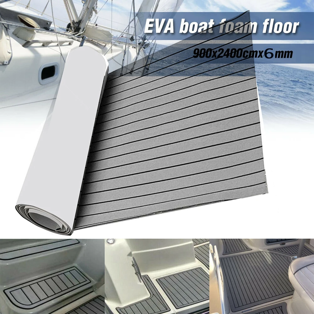 240cm×90cm EVA Foam Teak Floor Mat for Boat Decks RV Yachts Self-Adhesive Pad Water-proof Non-slip Cuttable Mat