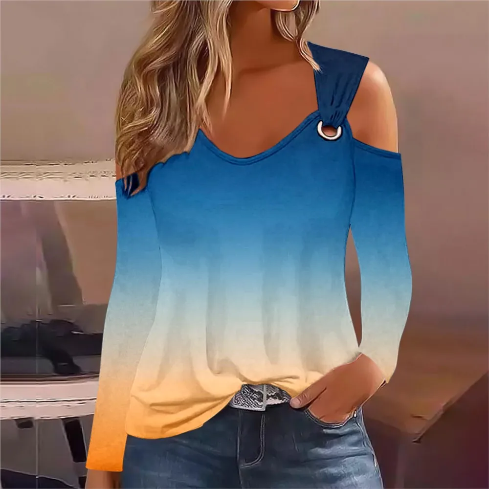 

Women Casual Long Sleeve T-Shirts Spring Autumn Tie Dye Print Pullovers Tees Shirts Female Streetwear Base Tees Fashion Tops