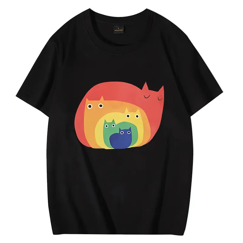 

Rainbow Cats funny Graphics T shirt Men Women ' s harajuku Casual clothes Short Sleeve 100% Cotton streetwear Loose Unisex Tee