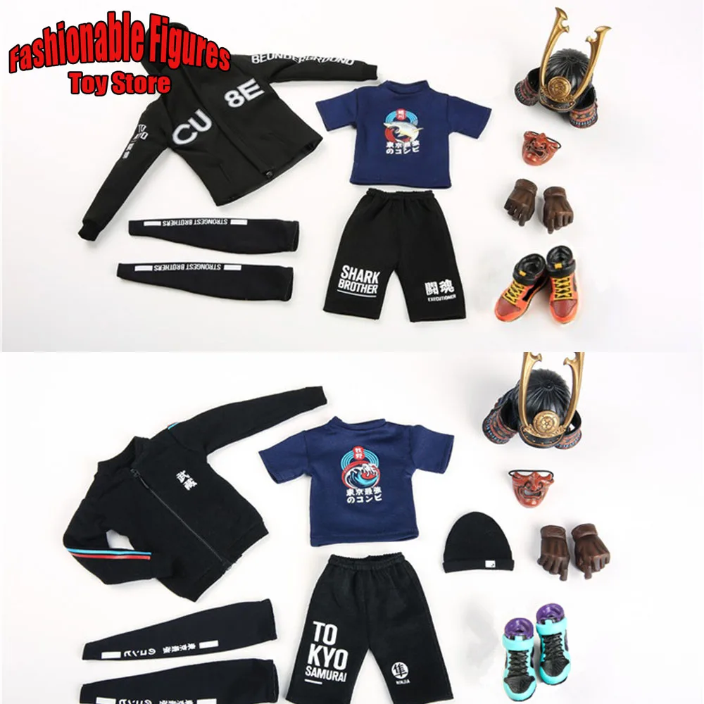 1/6 Men Soldier Samurai Helmet Shirt Shoes Pants Japanese Street Hip-Hop Dance Clothes Per Modello Di Bambole Action Figure Da 12 Pollici