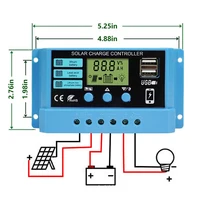 Contrôleur solaire 12V/24V 30A 20A 10A, régulateur solaire, chargeur de batterie PWM, affichage LCD, double sortie USB 5V 2