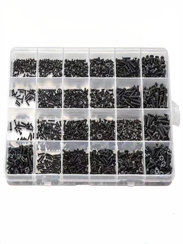 450/650/720 Pcs M1.4 M2 M2.5 M3 블랙 스틸 미니 마이크로 크로스 카운터 싱크 헤드 플랫 헤드 나사 조합 노트북 나사 키트 상자