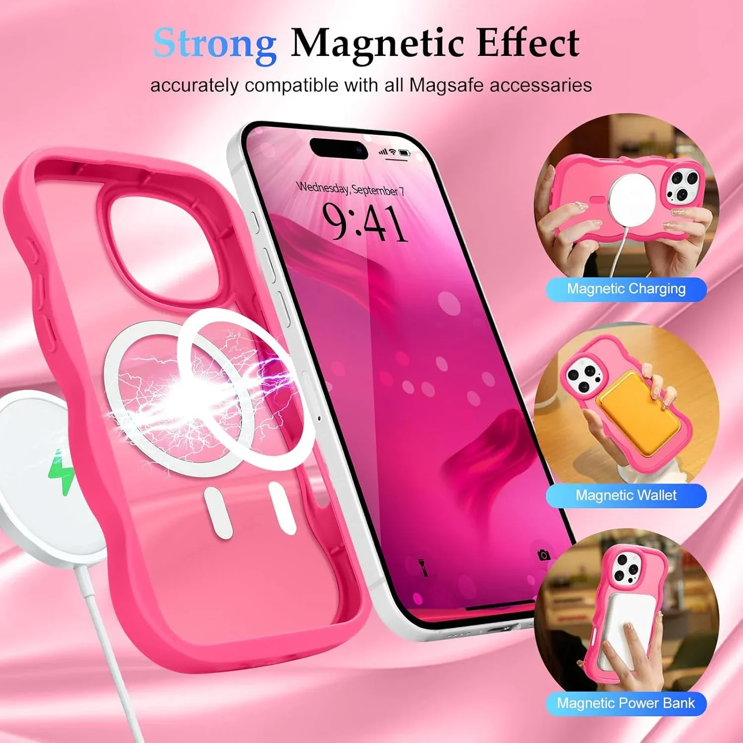 Luxury Wavy Frame Translucent Magnetic Shockproof Phone Case with Wireless Charging Capability