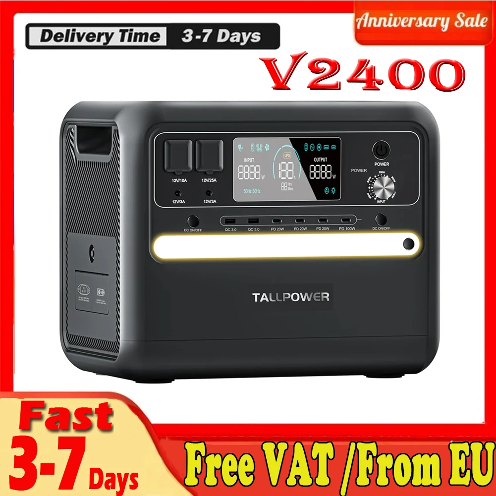 Tallpower V2400 Solar Portable Power Station 2160Wh Lifepo4 Eu Plug Generatore Solare 2400W Ac Output Ups 13 Uscite
