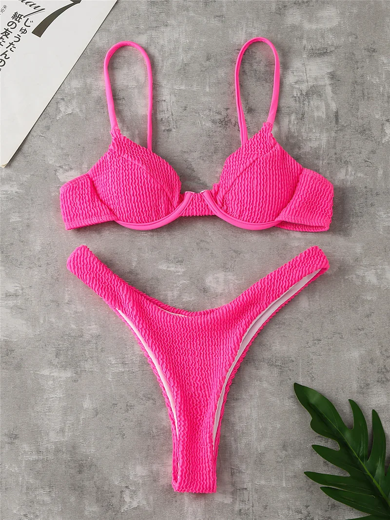 2022 Summer Women Strap Knitted Bikini Sets Swimwear Spring Solid Sexy Slim Swimsuit Bathing Suit Bodycon Beach Wear For Female strapless bikini set