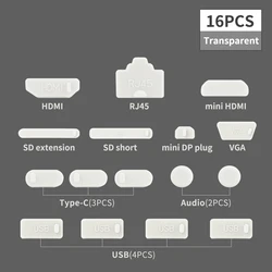 Laptop Dustproof Plug Set - USB - C & HDMI Port Protectors (16PCS Transparent)