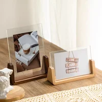 6 Inch Acrylic Picture Frame Wooden Kpop Idol Photo Display Wedding Party Picture Holder Desktop Office Photo Decor Card Holder 1