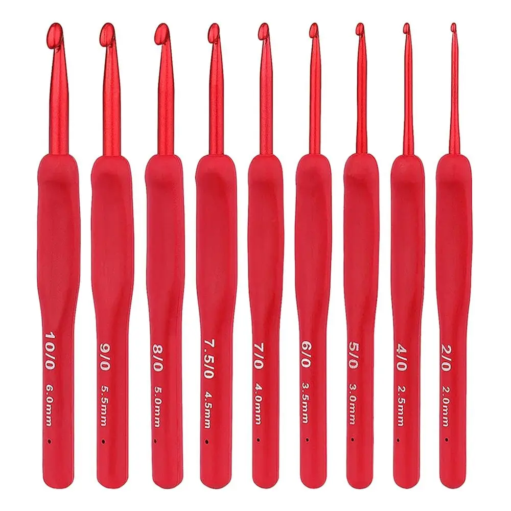 Red Aluminum Crochet Hooks with Silicone Handles for Knitting