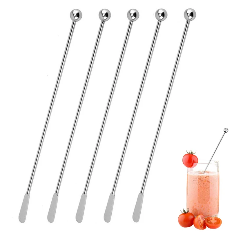5pcs/set Stainless Steel Mixing Cocktail Swizzle Stick Cocktail Paddle Drink Stirrers Reusable Swizzle Stick for Bar Party Home