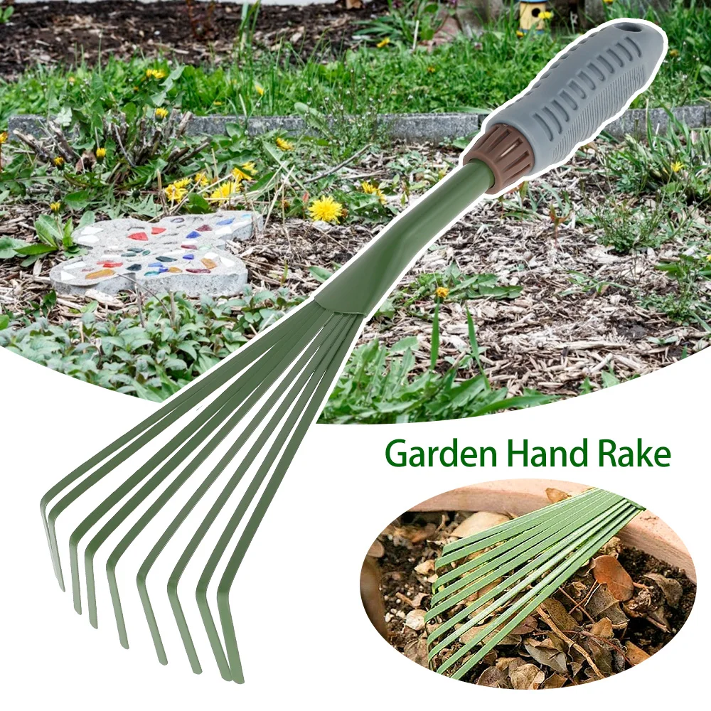 Garden Rake Grass Rake Hand Rake Leaf Broom with Comfort Grip Cleaning Rake Pet Excrement Rake Gardening Tools