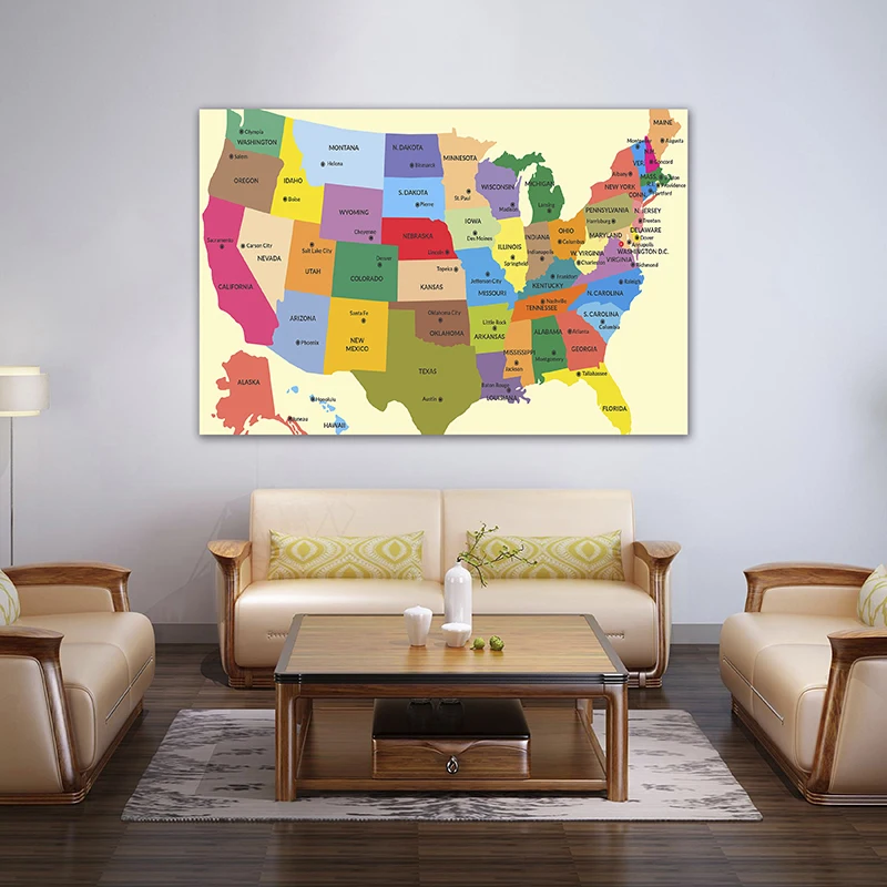 The USA Map In English 150*100cm Canvas Painting Wall Art Poster and Prints Office Supplies Living Room Home Decoration