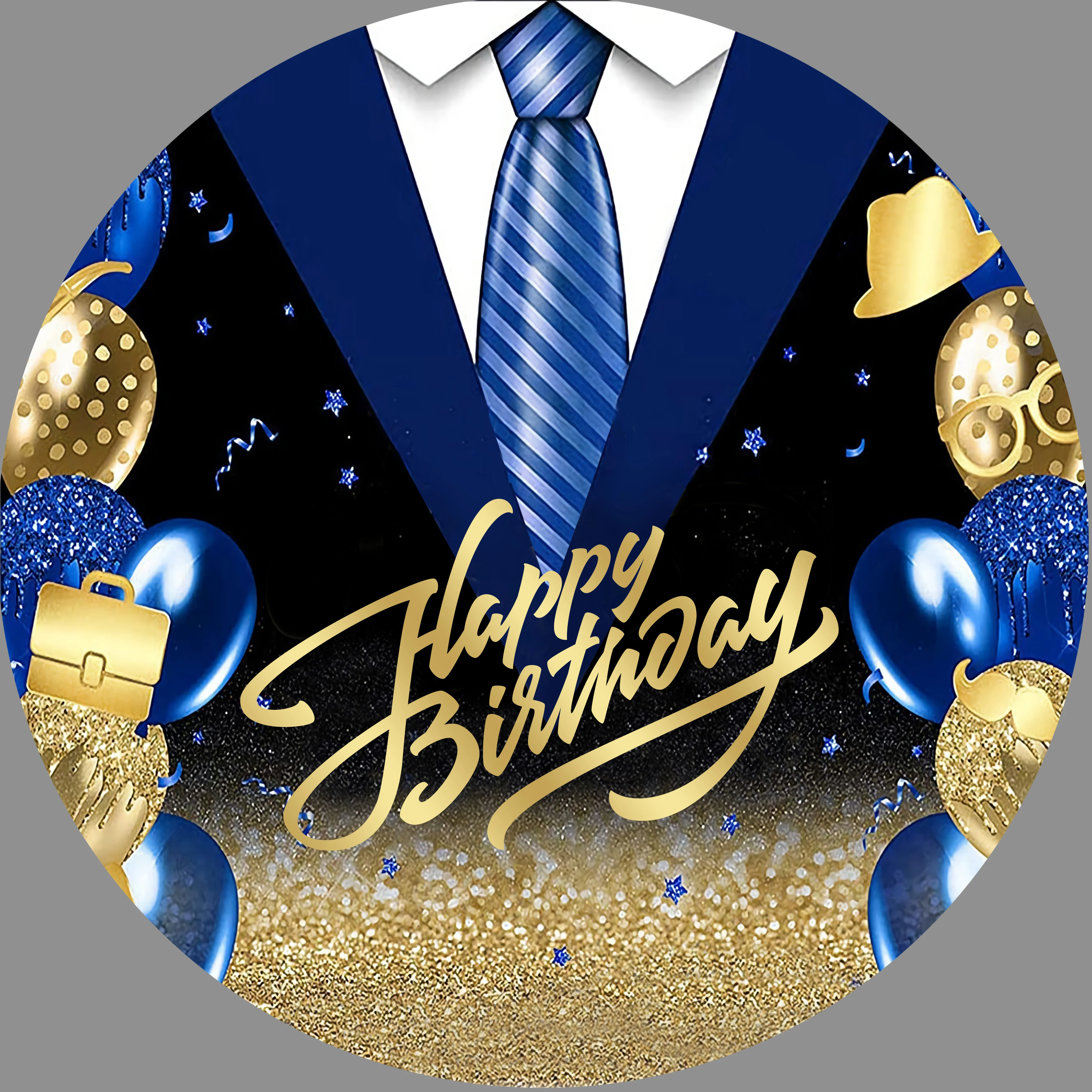 Men s birthday round backdrop cover suits balloons glitter gold happy