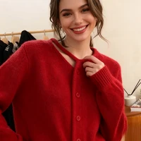 New  Autumn/winter Women's Clothing Hollow Round Neck Women's Long-sleeved Sweater Elegant Soft Slim Knitwear Solid Color Top