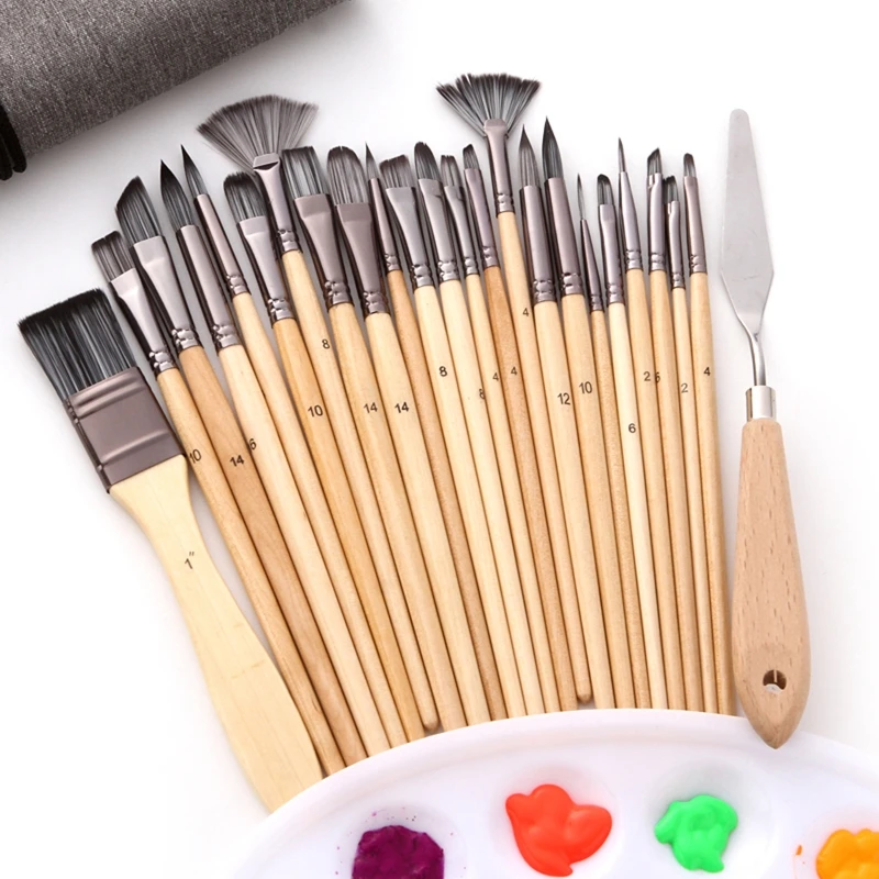 12/24 Colors Acrylic Paint & 10 Pcs Paint Brush Artist Painting For Canvas  Wood