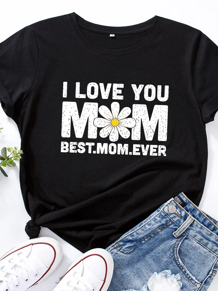 

I LOVE YOU MOM Daisy Print T Shirt Women Short Sleeve O Neck Loose Tshirt Summer Women Causal Tee Shirt Tops Camisetas Mujer