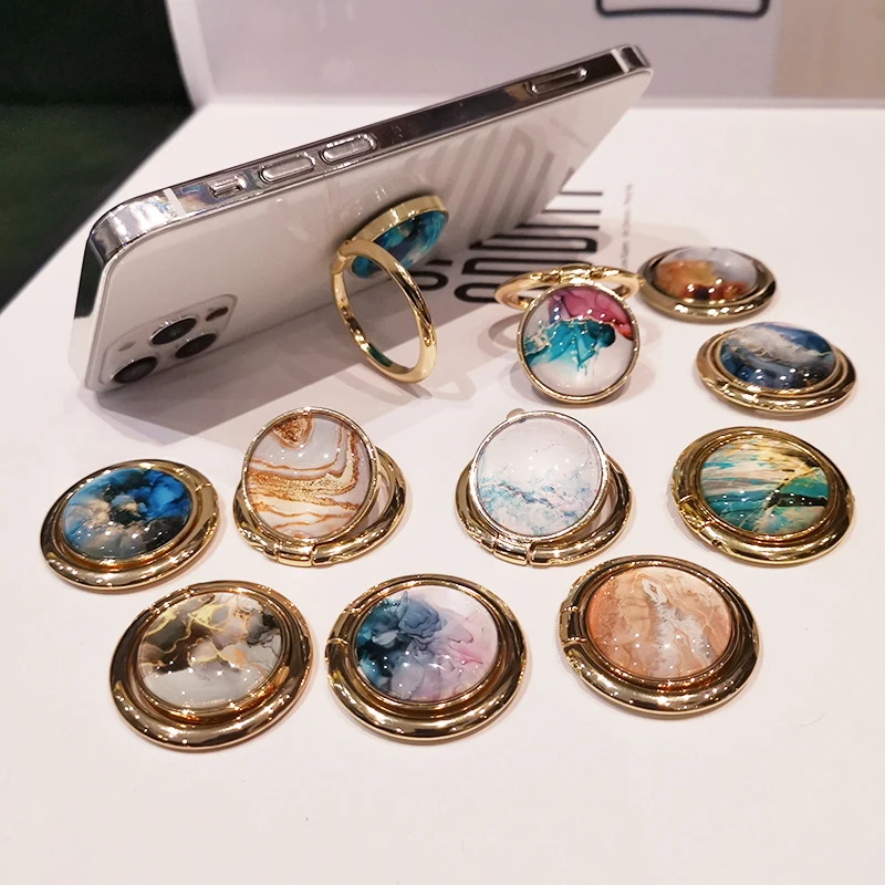 Crystal Round Phone Finger Ring Holder For iPhone Redmi Samsung Thread Metal Grip Rotation Cellphone Stand Mount Bracket car mount phone holder