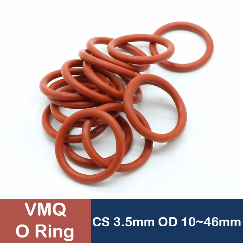 

10/50Pcs Food Grade red VMQ O Ring Gasket Thickness CS 3.5mm OD 10 ~ 46mm Soft silicone material for waterproof sealing