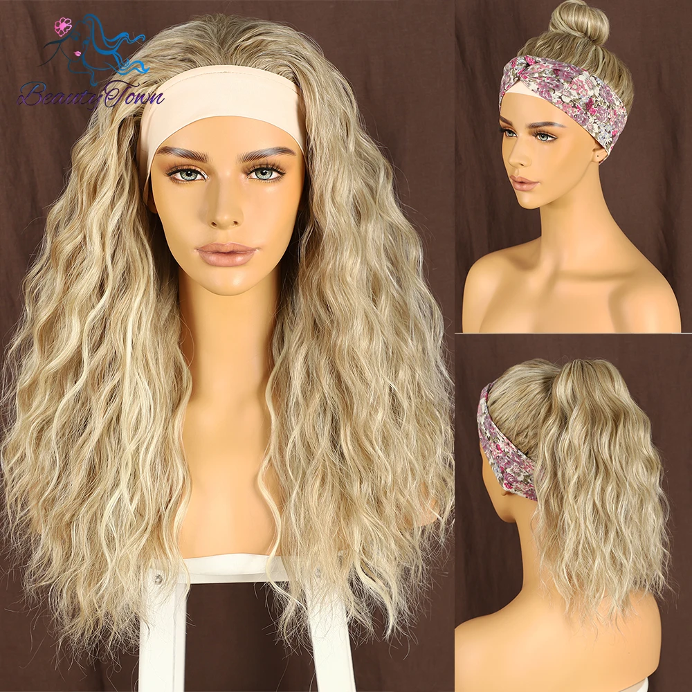 Sliver Grey Hoogtepunt Synthetische Hoofdband Pruik Blond Lang Krullend Pruiken Daily Cosplay Hoge Temperatuur Lijmloze Pruiken Beautytown