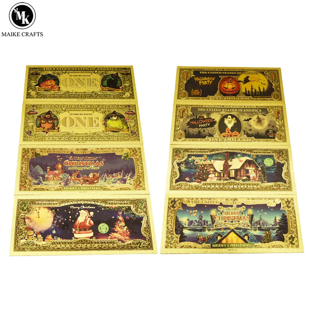 

4 Pcs / Set of Christmas Halloween Gold Foil Banknotes Creative Crafts Commemorative Collection Christmas Gifts