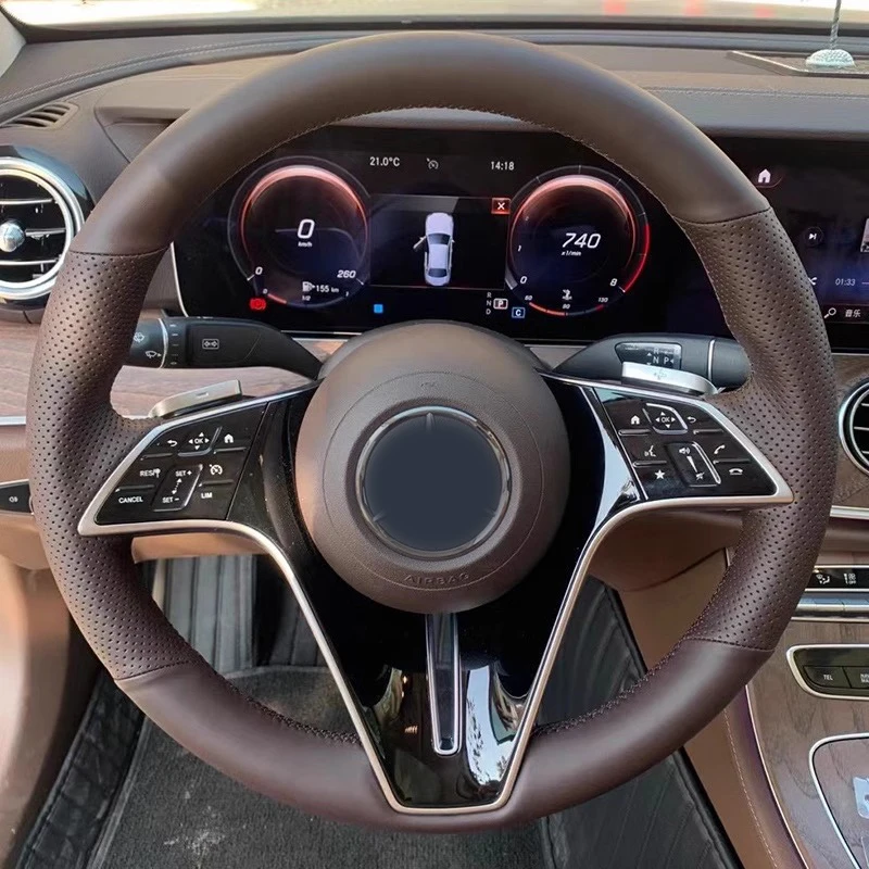 DIY Car Steering Wheel Cover Anti-Slip Brown Leather For Mercedes Benz GLC GLA GLB GLE GLS G350 G500 C200 E300 S400 S450 S500