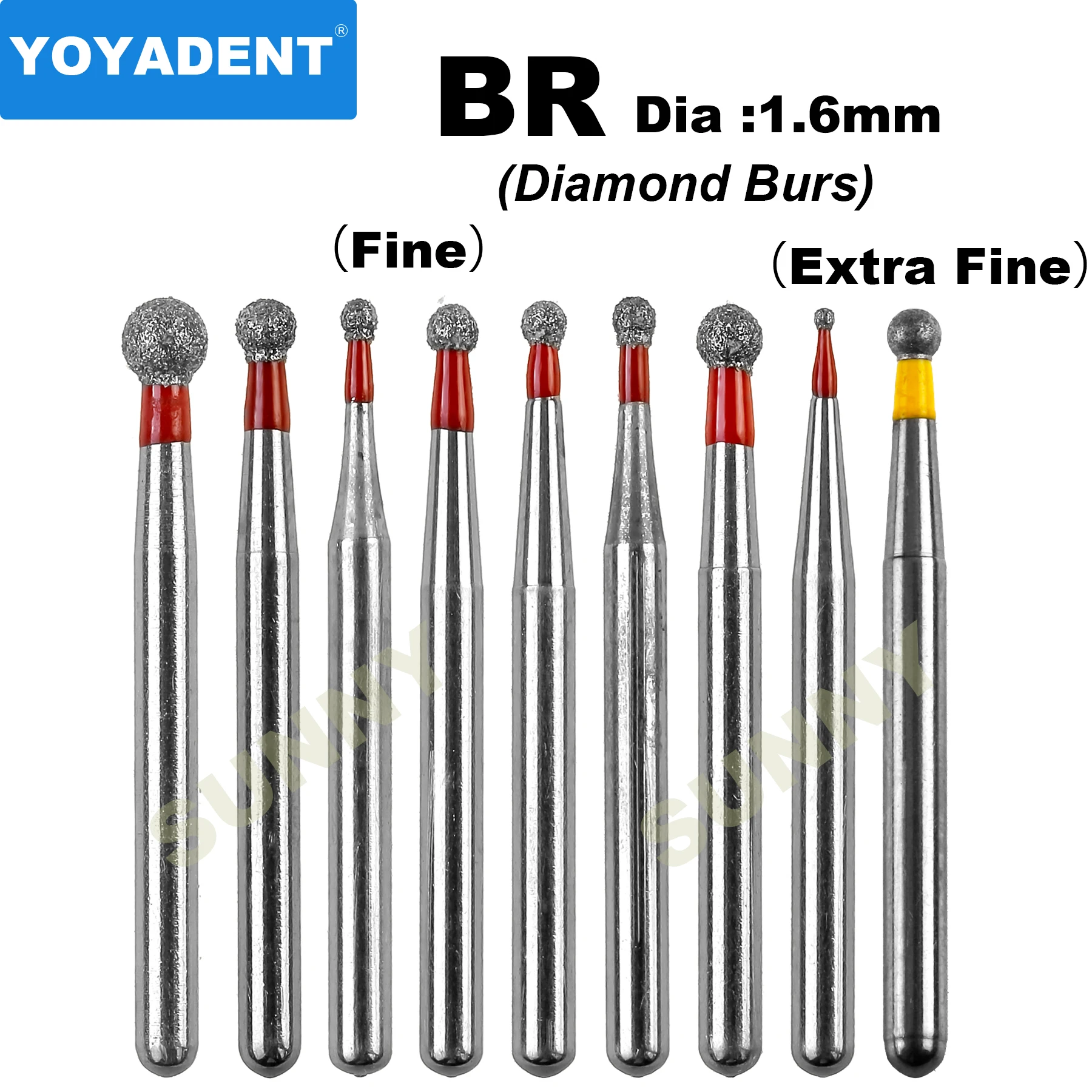 

BR Type Fin/Extra Fine Dental Diamond Burs Dentistry Drills Dental Burs for High Speed Turbines Dentist Tools 1.6mm 10pcs/Pack