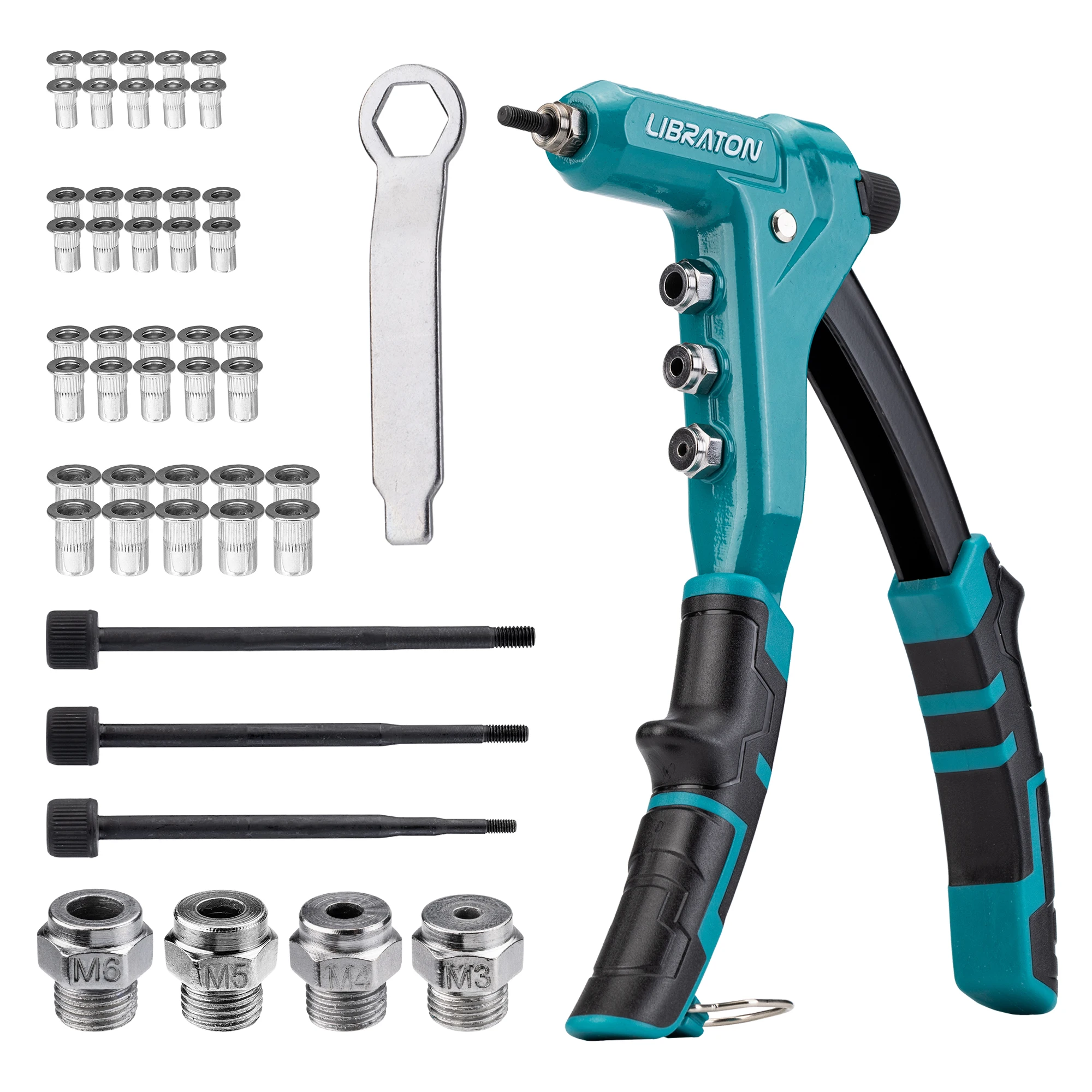 Rivet Nut Tool LIBRATON Rivet Nut Tool One-Handed Rivet Nut Gun Hand Setter with Threaded Nuts Metric Interchangeable Mandrels