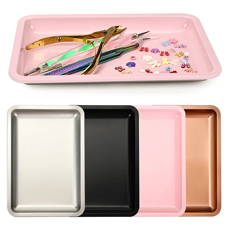 Stainless Steel Jewelry Tray Desktop Storage Tray Cosmetic Jewelry Metal Desktop Storage Tool Fack Nail Art Tray
