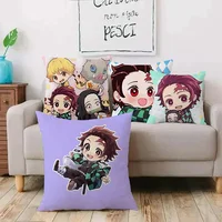 Demon Slayer Kimetsu No Yaiba Pillow Covers Cartoon Sofa Decorative Home Double-sided Printing Short Plush Cute Cushion Cover 2