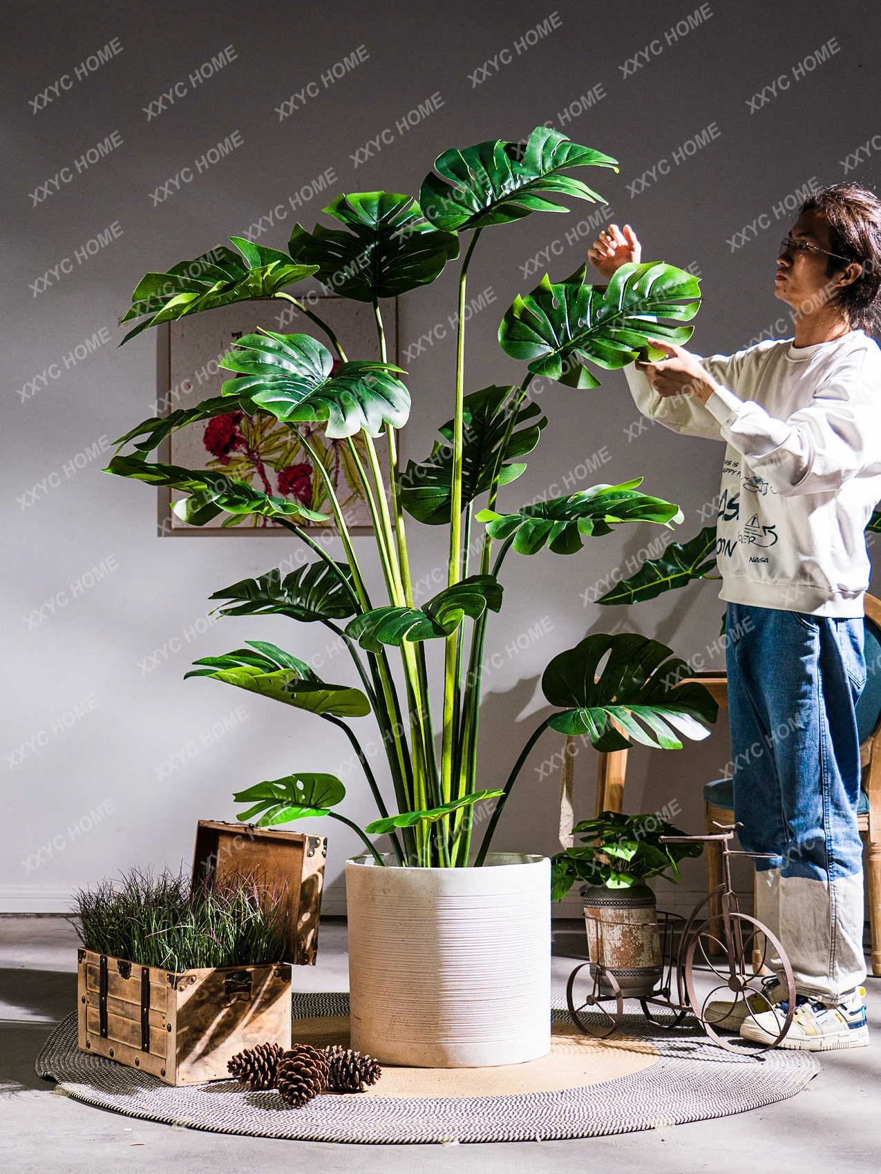 Grande Simulazione Monstera Deliciosa Alberi Finti Pianta Bionica Pianta Verde Vaso Monstera Interni Soggiorno Decorazione Ornamenti