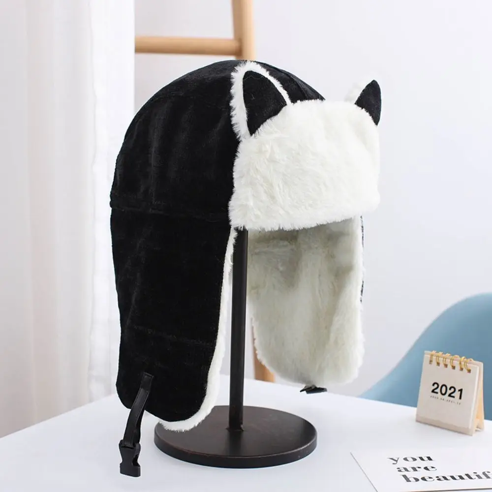 

Thickened Bomber Hat Fashion Cat Ear Cold Proof Balaclava Ear Protection Plush Lamb Beanie Male