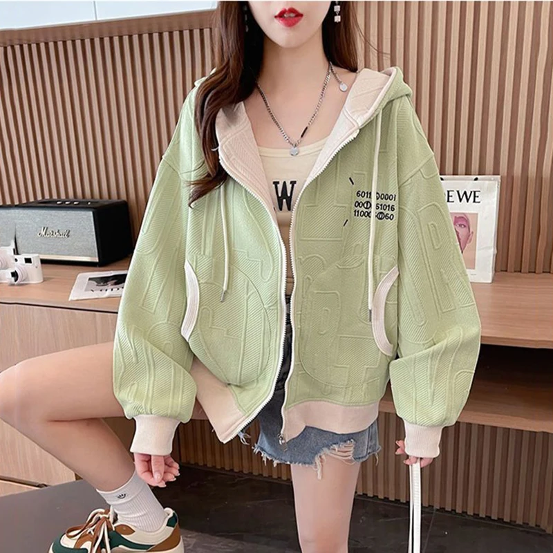 

Женский корейский кардиган с капюшоном, толстовка, свободная весенне-осенняя куртка, пальто, свитшот, женское дизайнерское спортивное пальто, верхняя одежда