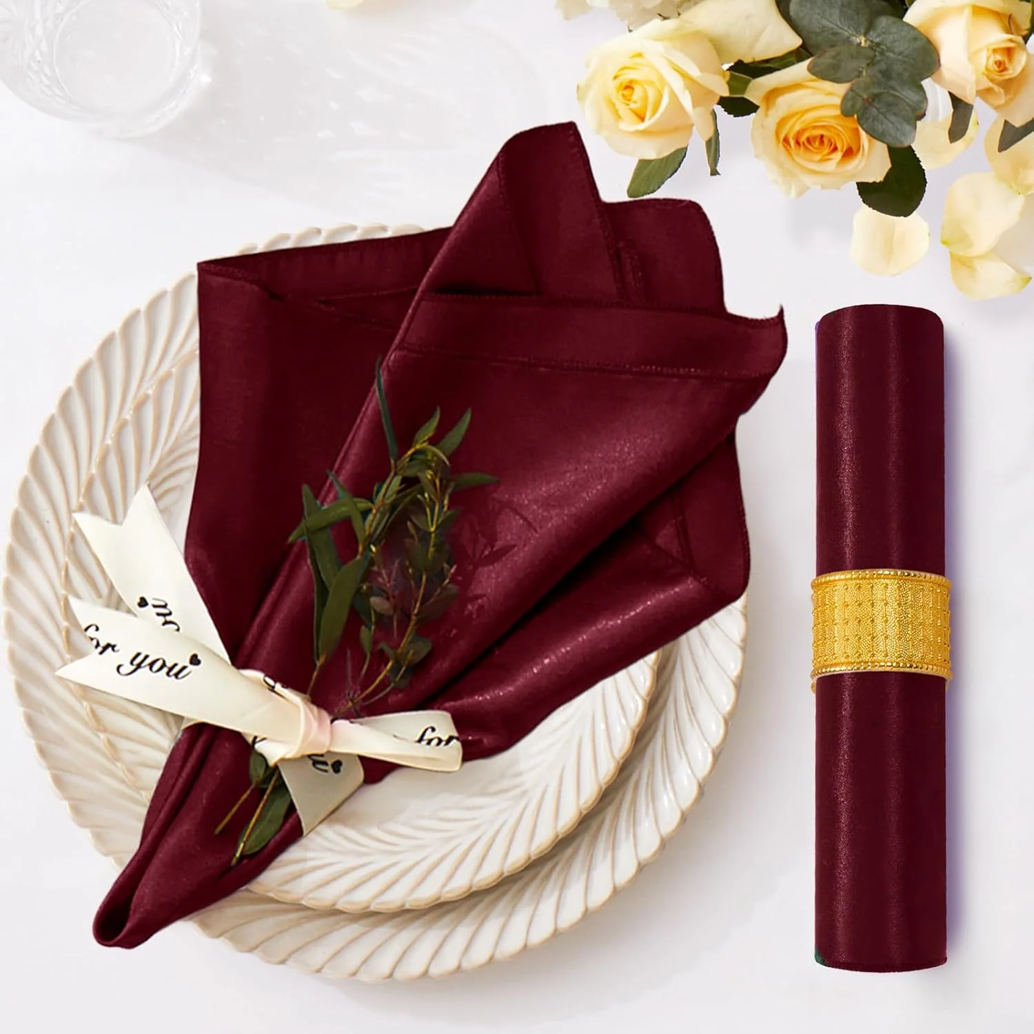 Satin Napkins 12PCS Wedding Red Satin Napkin 30x30cm Soft Table Napkins for New Year Christmas Decoration Party Dinner Table Decor